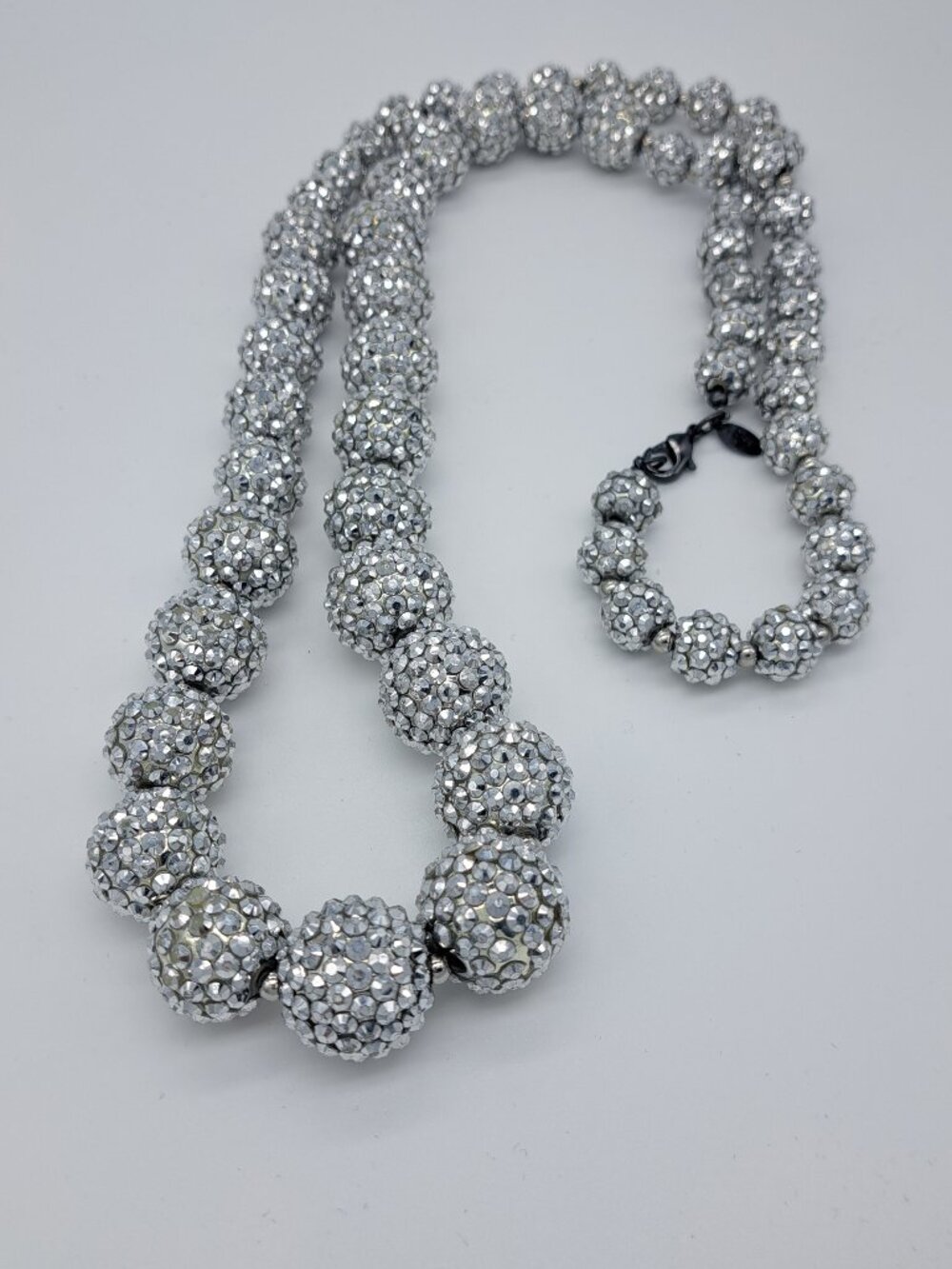 Vintage Kenneth Jay Lane Disco Silver Pave Rhinestone Necklace